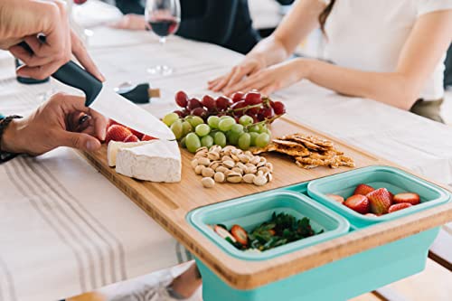 TidyBoard Meal Prep System - Bamboo Cutting Board - The Quick & Easy Meal Prep Solution, Teal