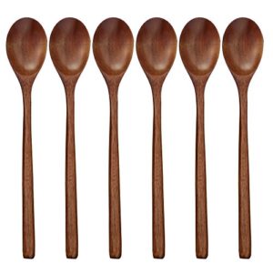 wooden spoons, 6 pieces 9 inch wood soup spoons for eating mixing stirring, long handle spoon with japanese style kitchen utensil, adloryea eco friendly table spoon