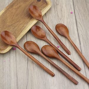 Wooden Spoons, 6 Pieces 9 Inch Wood Soup Spoons for Eating Mixing Stirring, Long Handle Spoon with Japanese Style Kitchen Utensil, ADLORYEA Eco Friendly Table Spoon