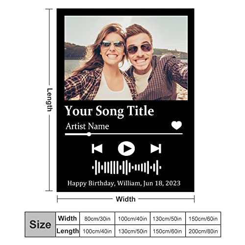 Jaydouble Personalized Blanket with Spotify Music Code Custom Picture Throw Blankets for Couples Lover Friends Birthday Wedding