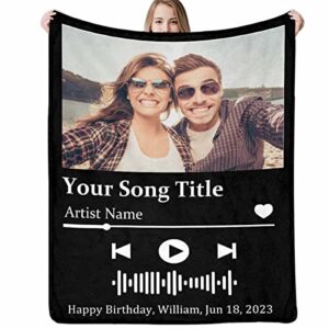 jaydouble personalized blanket with spotify music code custom picture throw blankets for couples lover friends birthday wedding