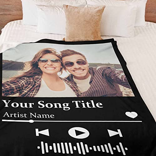 Jaydouble Personalized Blanket with Spotify Music Code Custom Picture Throw Blankets for Couples Lover Friends Birthday Wedding