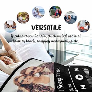 Jaydouble Personalized Blanket with Spotify Music Code Custom Picture Throw Blankets for Couples Lover Friends Birthday Wedding