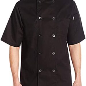 Chef Code Men's Short Sleeve Unisex Classic Chef Coat, Black, Medium