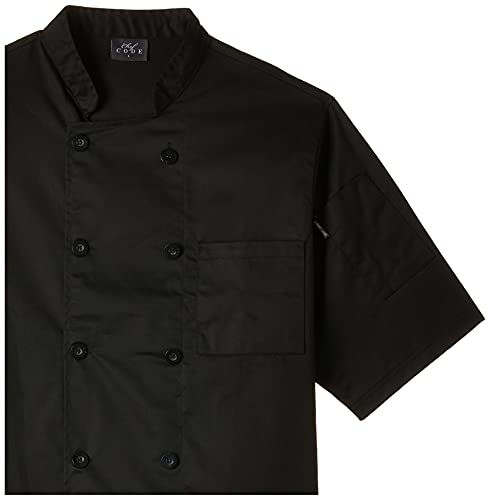 Chef Code Men's Short Sleeve Unisex Classic Chef Coat, Black, Medium