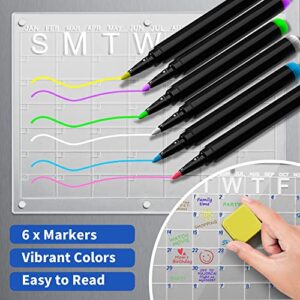 Winblo 2 Set Magnetic Acrylic Calendar for Fridge, 16''x12'' Clear Monthly Acrylic Calendar and Dry Erase Board for Refrigerator Reusable Planner, Includes Silicone Gaskets and 6 Colors Markers