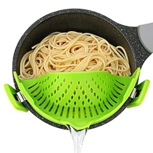 pasta strainer, pot strainer clip on silicone – adjustable clip on strainer for pots, strainers and colanders, silicone strainer, food strainer, pasta drainer, colander (green) by stoto
