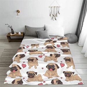 Cute Pug Dog Puppies Throw Blanket Soft Bed Blankets Lightweight Cozy Plush Flannel Fleece Blanket for Sofa Couch Bedroom 60"X50"