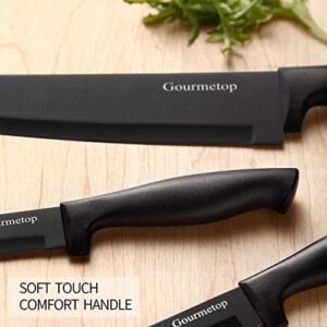 Gourmetop Kitchen Knife Set with No Drilling Magnetic Strip, Knives Set for Kitchen Black Titanium Cooking Knives, Sharp Stainless Steel Chef Knife Set for Cutting Meat & Vegetable, Small Knife Set