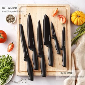 Gourmetop Kitchen Knife Set with No Drilling Magnetic Strip, Knives Set for Kitchen Black Titanium Cooking Knives, Sharp Stainless Steel Chef Knife Set for Cutting Meat & Vegetable, Small Knife Set