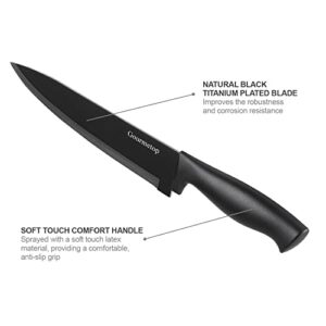 Gourmetop Kitchen Knife Set with No Drilling Magnetic Strip, Knives Set for Kitchen Black Titanium Cooking Knives, Sharp Stainless Steel Chef Knife Set for Cutting Meat & Vegetable, Small Knife Set