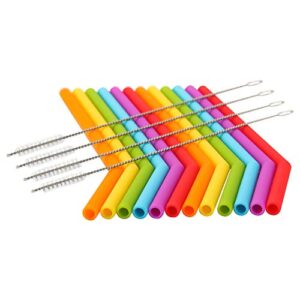 Reusable Silicone Straws for Toddlers & Kids - 12 pcs Flexible Short Drink 6.7" Straws for 6-12 oz Yeti/Rtic/Ozark Tumblers & 4 Cleaning Brushes - BPA free, Eco-friendly,no Rubber Tast