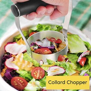 HULISEN Cutlery Serrated Food Chopper, 3 Inch Stainless Steel Manual Hand Chopper with Grip Handle & Serrated Tooth Edge, Handheld Chopper, Chop Cabbage, Egg, Nut, Ground Meat, Vegetable for Salad