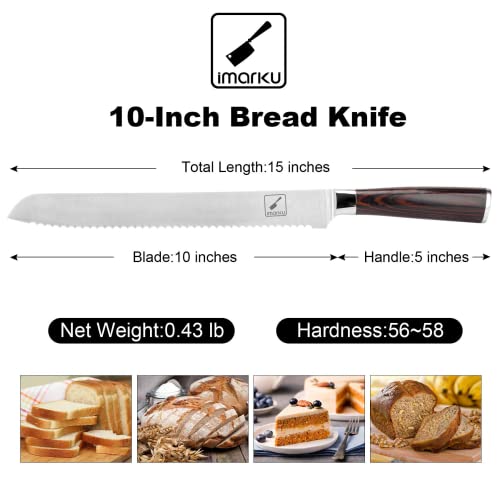 imarku Japanese Chef Knife & Bread Knife, Pro Kitchen Knife 8 Inch Chef's Knives, 10 Inch High Carbon Stainless Steel Professional Grade Bread Slicing Knife