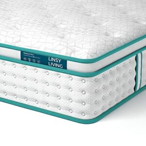 linsy living 12 inches king size mattress, hybrid mattress king with gel infused memory foam and innersprings, motion isolation, pressure relief, mattress in a box, made in usa