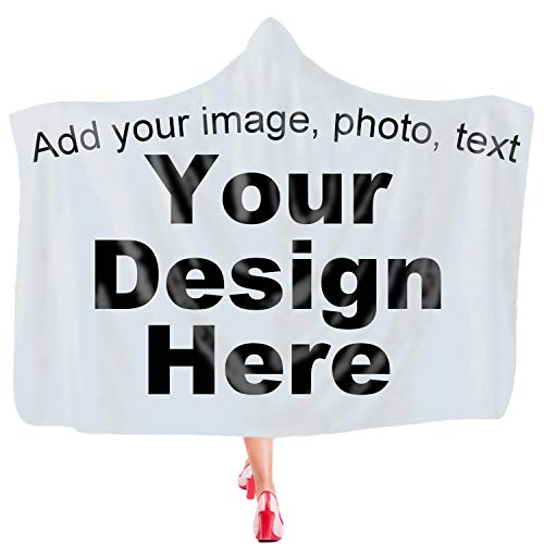 Leif George Customize Hooded Throw Blanket, Add Pictures, Text, Or Art Design and Make Your own Funny 3D Printed Plush Hooded Blanket for Adults Kid Wearable Fleece Custom Throw Blankets (60x80in)