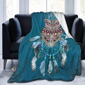 throw blanket super soft comfy micro fleece fuzzy blanket decorative blanket for bed couch chair living room bohemian owl dream catcher(50"×40")