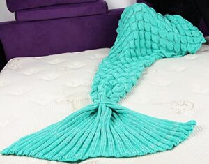 cokle adult mermaid tail fish scales blanket soft knit crochet sleep blankets for bedroom sofa 70"x36" green