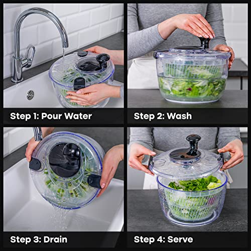 Joined Salad Spinner with Drain, Bowl, and Colander - Quick and Easy Multi-Use Lettuce Spinner, Vegetable Dryer, Fruit Washer, Pasta and Fries Spinner - 3.7 Qt