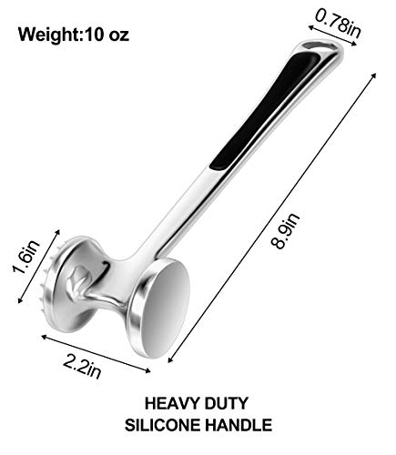 AOWOTO Meat Tenderizer Hammer Mallet Tool Pounder For Tenderizing Steak Beef And Poultry. With Rubber Comfort Grip Handle.Dishwasher Easy