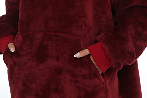 Zillywood Oversized Wearable Blanket Hoodie with Removable Sleeves, Hood and Bottom. Soft Customizable Fleece Blanket Hoodie with Sleeves, Wearable Warm Snuggle Blanket with Zippers. (Wine, One Size)