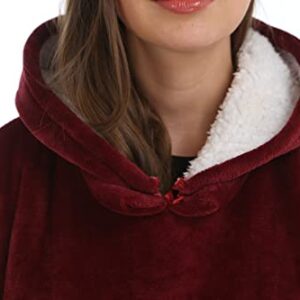 Zillywood Oversized Wearable Blanket Hoodie with Removable Sleeves, Hood and Bottom. Soft Customizable Fleece Blanket Hoodie with Sleeves, Wearable Warm Snuggle Blanket with Zippers. (Wine, One Size)