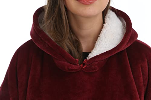 Zillywood Oversized Wearable Blanket Hoodie with Removable Sleeves, Hood and Bottom. Soft Customizable Fleece Blanket Hoodie with Sleeves, Wearable Warm Snuggle Blanket with Zippers. (Wine, One Size)