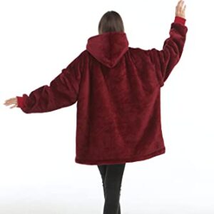 Zillywood Oversized Wearable Blanket Hoodie with Removable Sleeves, Hood and Bottom. Soft Customizable Fleece Blanket Hoodie with Sleeves, Wearable Warm Snuggle Blanket with Zippers. (Wine, One Size)