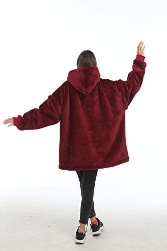 Zillywood Oversized Wearable Blanket Hoodie with Removable Sleeves, Hood and Bottom. Soft Customizable Fleece Blanket Hoodie with Sleeves, Wearable Warm Snuggle Blanket with Zippers. (Wine, One Size)