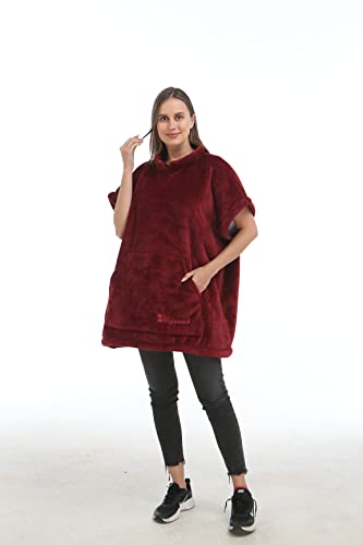 Zillywood Oversized Wearable Blanket Hoodie with Removable Sleeves, Hood and Bottom. Soft Customizable Fleece Blanket Hoodie with Sleeves, Wearable Warm Snuggle Blanket with Zippers. (Wine, One Size)