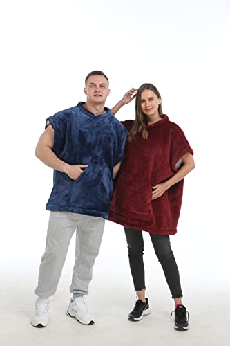 Zillywood Oversized Wearable Blanket Hoodie with Removable Sleeves, Hood and Bottom. Soft Customizable Fleece Blanket Hoodie with Sleeves, Wearable Warm Snuggle Blanket with Zippers. (Wine, One Size)