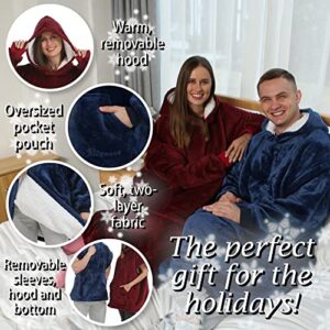 Zillywood Oversized Wearable Blanket Hoodie with Removable Sleeves, Hood and Bottom. Soft Customizable Fleece Blanket Hoodie with Sleeves, Wearable Warm Snuggle Blanket with Zippers. (Wine, One Size)