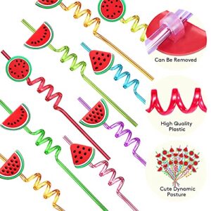 24 Watermelon Fruit Drinking Straws with 2 PCS Straws Cleaning Brush for One in A Melon Party Supplies Watermelon Birthday Party Supplies Decorations Favors