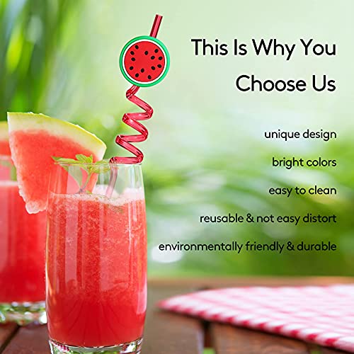 24 Watermelon Fruit Drinking Straws with 2 PCS Straws Cleaning Brush for One in A Melon Party Supplies Watermelon Birthday Party Supplies Decorations Favors