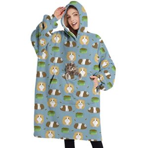 oversized wearable blanket hoodie sweatshirt guinea pig comfortable flannel blanket sweater with large front pocket for women, adult, girls, friend