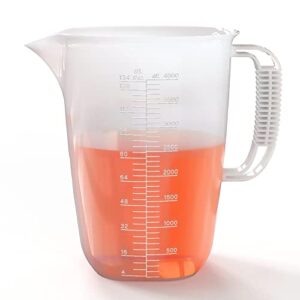 luvan 1 gallon measuring pitcher, 134oz extra large plastic measuring pitcher-conversion chart, heat resistant 1 gallon measuring container with handle for motor oil, chemicals, pool, lawn and cook