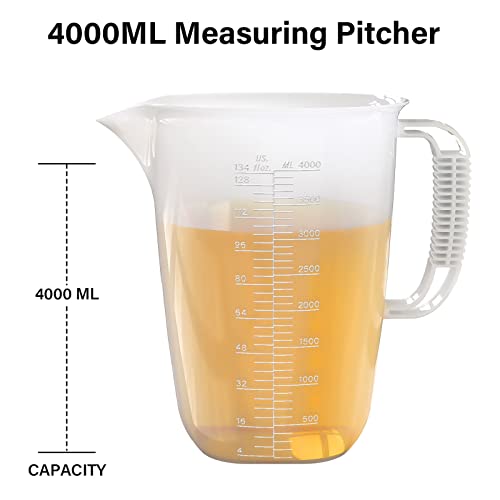 Luvan 1 Gallon Measuring Pitcher, 134oz Extra Large Plastic Measuring Pitcher-Conversion Chart, Heat Resistant 1 Gallon Measuring Container with Handle for Motor Oil, Chemicals, Pool, Lawn and Cook