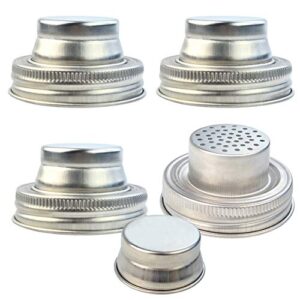 obmwang 4 pack of stainless steel mason jar shaker lids caps for cocktail,dredge flour,mix spices,sugar, salt, peppers and more or shake drinks cocktail--fits any regular mouth mason jar canning jar