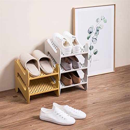 KNFUT Shoe Slots, Stackable Shoe Storage Rack Hollow Pattern Footwear Organizer Holder for Home Bedroom Dormitory Closet Non Slipping Shoes (Color : Light Yellow)