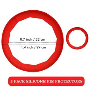 Antenda Adjustable Pie Crust Shield Silicone Pie Protectors Adjustable Bake Crust Protector Pie Crust Protector Cover Kitchen Tool for Baking Pie Pizza, Fit 8-11.4 Inch Pies (2 PCS (Red))