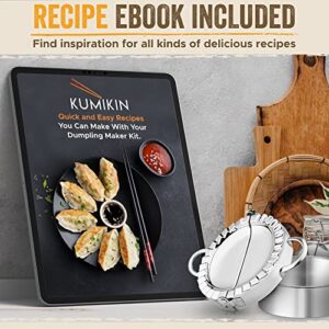KUMIKIN Dumpling Maker – Empanada Maker Press Set of 3 – Food-Grade Stainless Steel Dumpling Press in 3 Sizes – Pierogi Maker with Included Recipe eBook – Easy to Use and Multifunctional