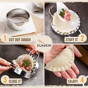 KUMIKIN Dumpling Maker – Empanada Maker Press Set of 3 – Food-Grade Stainless Steel Dumpling Press in 3 Sizes – Pierogi Maker with Included Recipe eBook – Easy to Use and Multifunctional