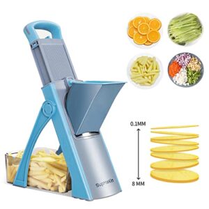 Upgrade Safe Mandoline Slicer, Bigger Entrance SupMaKin Vegetable Potato Slicer Chopper, Adjustable Thickness Multi Mandolin, Julienne + Dicer Kitchen Must Haves (Blue)