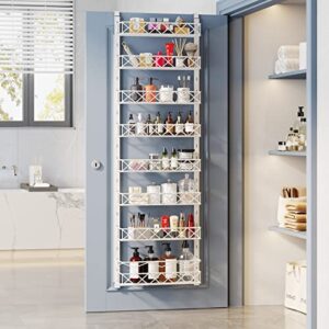 1Easylife Over The Door Pantry Organizer Rack, 8-Tier Adjustable Pantry Organization and Storage, Heavy-duty Metal Door Spice Rack for Kitchen Pantry, Slim Hanging Can Organizer for Narrow Door(White)