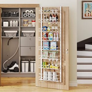 1Easylife Over The Door Pantry Organizer Rack, 8-Tier Adjustable Pantry Organization and Storage, Heavy-duty Metal Door Spice Rack for Kitchen Pantry, Slim Hanging Can Organizer for Narrow Door(White)