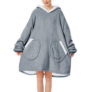 American Trends Wearable Blanket Oversized Blanket Hoodie Comfy Hooded Blanket Snuggies for Women Men Sweatshirt with Big Pockets Grey One Size