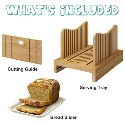 Bamboo Bread Slicer for Homemade Bread,Adjustable Width Bread Slicing Guides. Sturdy Wooden Bread Cutting Board. Makes Cutting Bagels or Even Bread Slices Easy