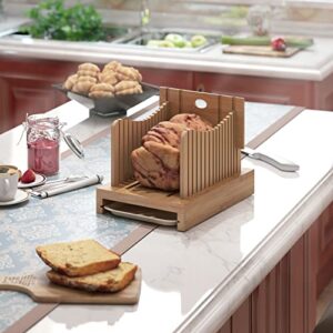 Bamboo Bread Slicer for Homemade Bread,Adjustable Width Bread Slicing Guides. Sturdy Wooden Bread Cutting Board. Makes Cutting Bagels or Even Bread Slices Easy