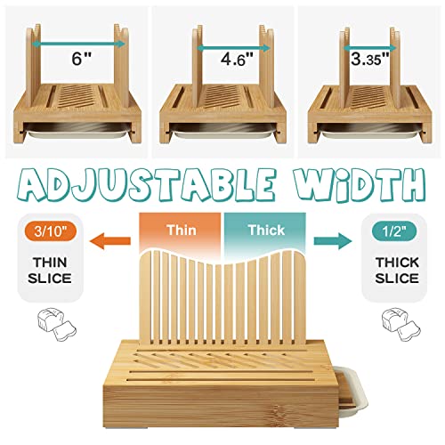 Bamboo Bread Slicer for Homemade Bread,Adjustable Width Bread Slicing Guides. Sturdy Wooden Bread Cutting Board. Makes Cutting Bagels or Even Bread Slices Easy