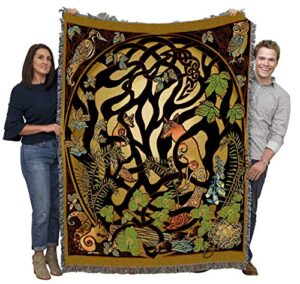 pure country weavers woodland fox and forest animals blanket by jen delyth - celtic gift tapestry throw woven from cotton - made in the usa (72x54)